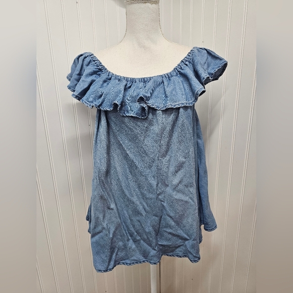 Denim Off-Shoulder Top Velvet Heart L - Picture 1 of 4